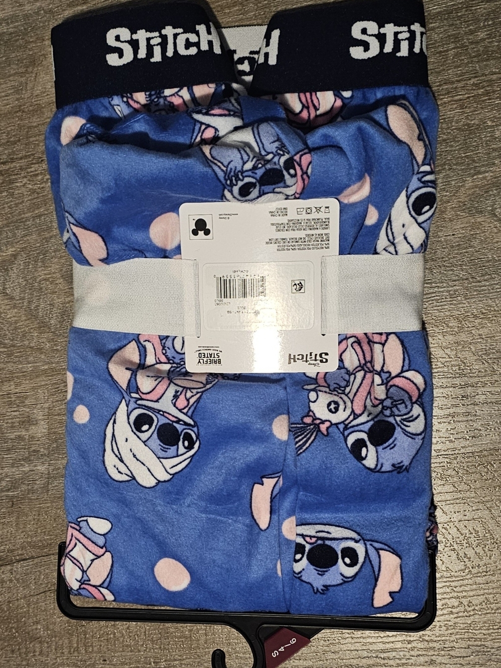 Disney Women's Blue Stitch Fleece Sleep Pants with Pink Polka Dots - Picture 2 of 3